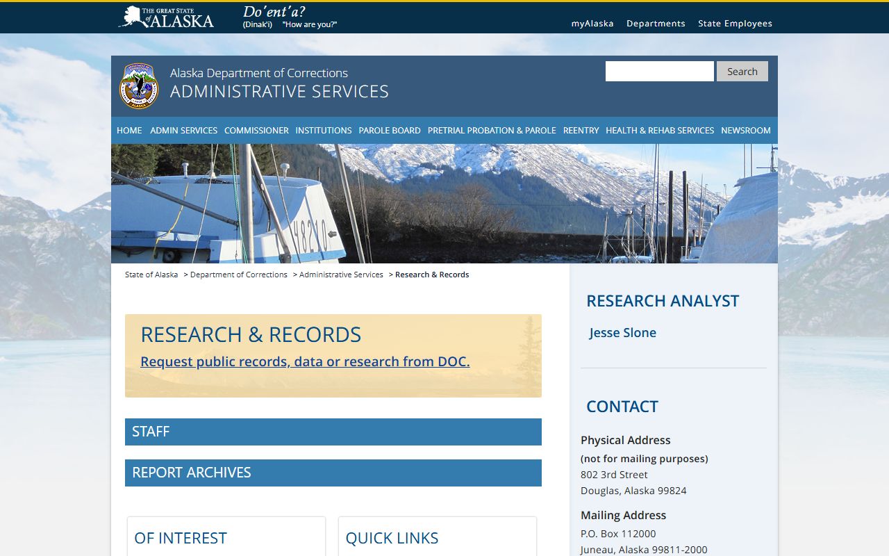 Alaska Released Inmates research and records page