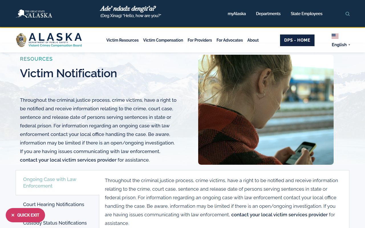 Alaska Released Inmates victim notification resources in Alaska